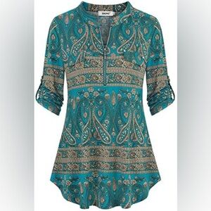 BEPEI Teal printed zip up dress shirt SIZE 2XL new with tags
